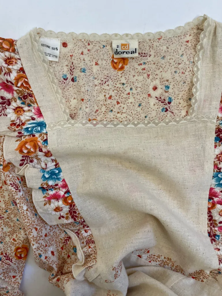 Abito lungo anni '70 in cotone grezzo