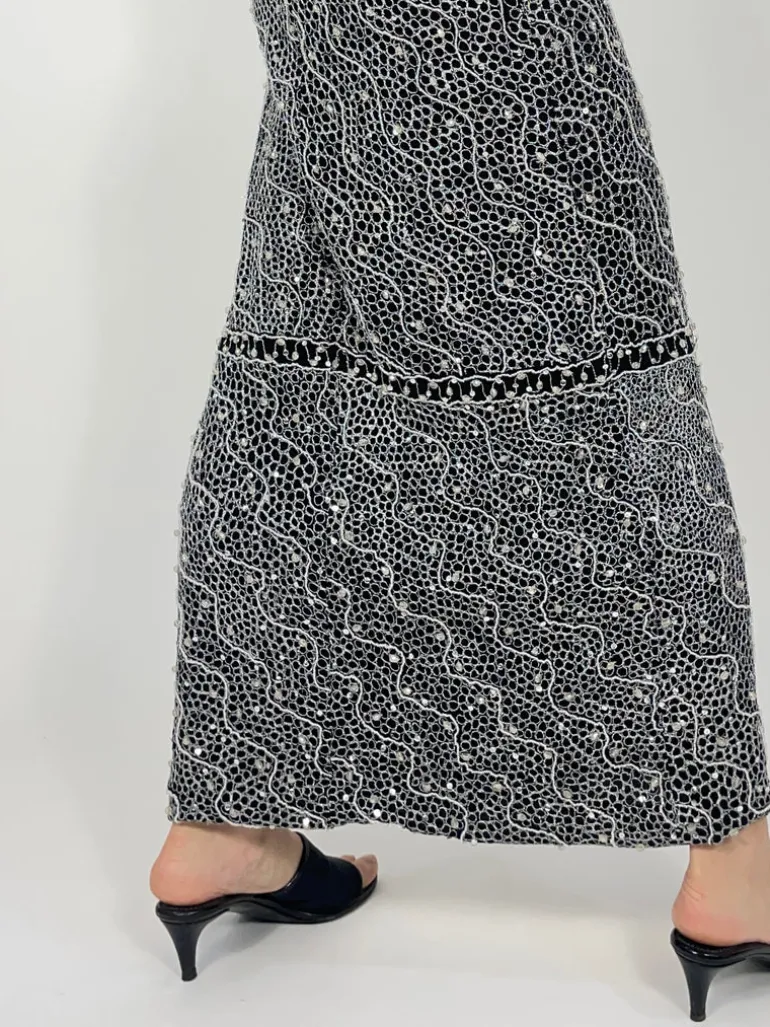 Abito lungo vintage con paillettes e perline