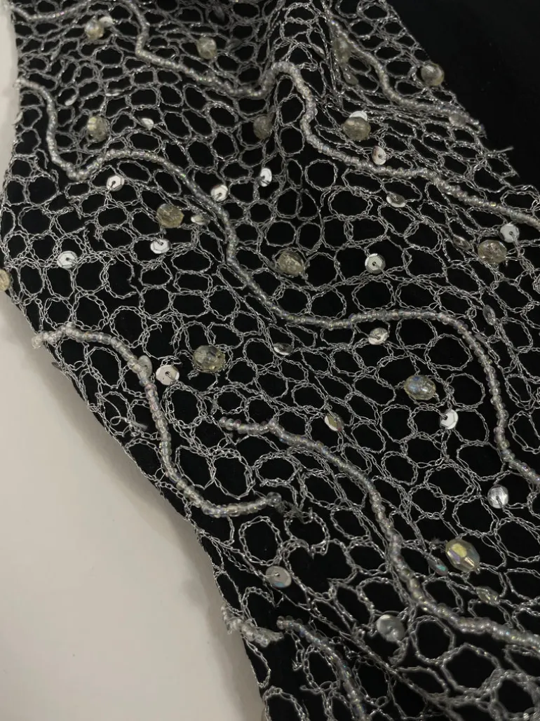 Abito lungo vintage con paillettes e perline