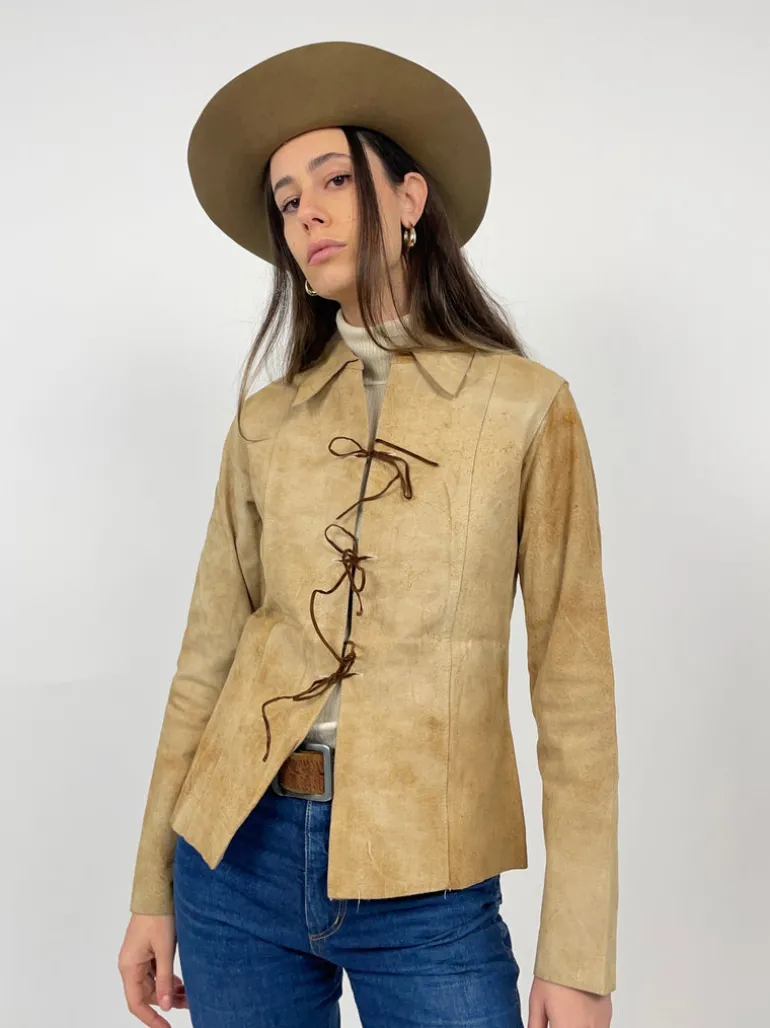 Blusa vintage in vera pelle