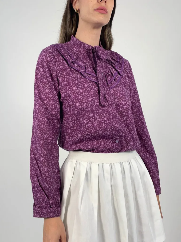 Camicia con rouches e fiocco anni '70