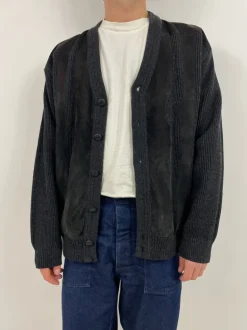 Cardigan in vera pelle e lana