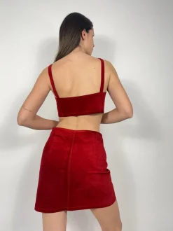 Completo top e minigonna in vera pelle