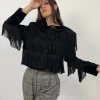 Giacca cropped con frange in velluto