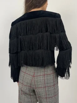 Giacca cropped con frange in velluto