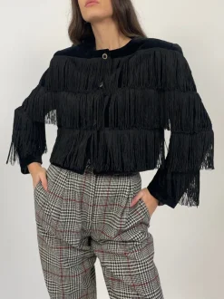 Giacca cropped con frange in velluto
