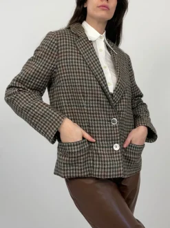 Giacca cropped in lana pied de poule