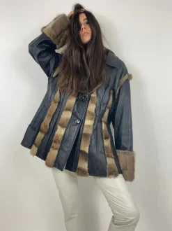 Giacca in pelle e pelliccia vintage