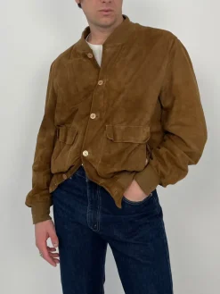 Giacca vintage in pelle scamosciata