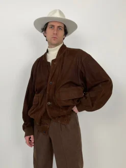 Giacca vintage in pelle scamosciata