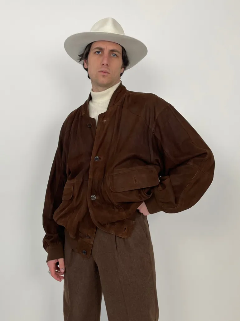 Giacca vintage in pelle scamosciata