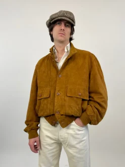 Giacca vintage in pelle scamosciata