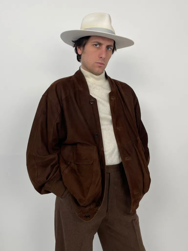 Giacca vintage in pelle scamosciata