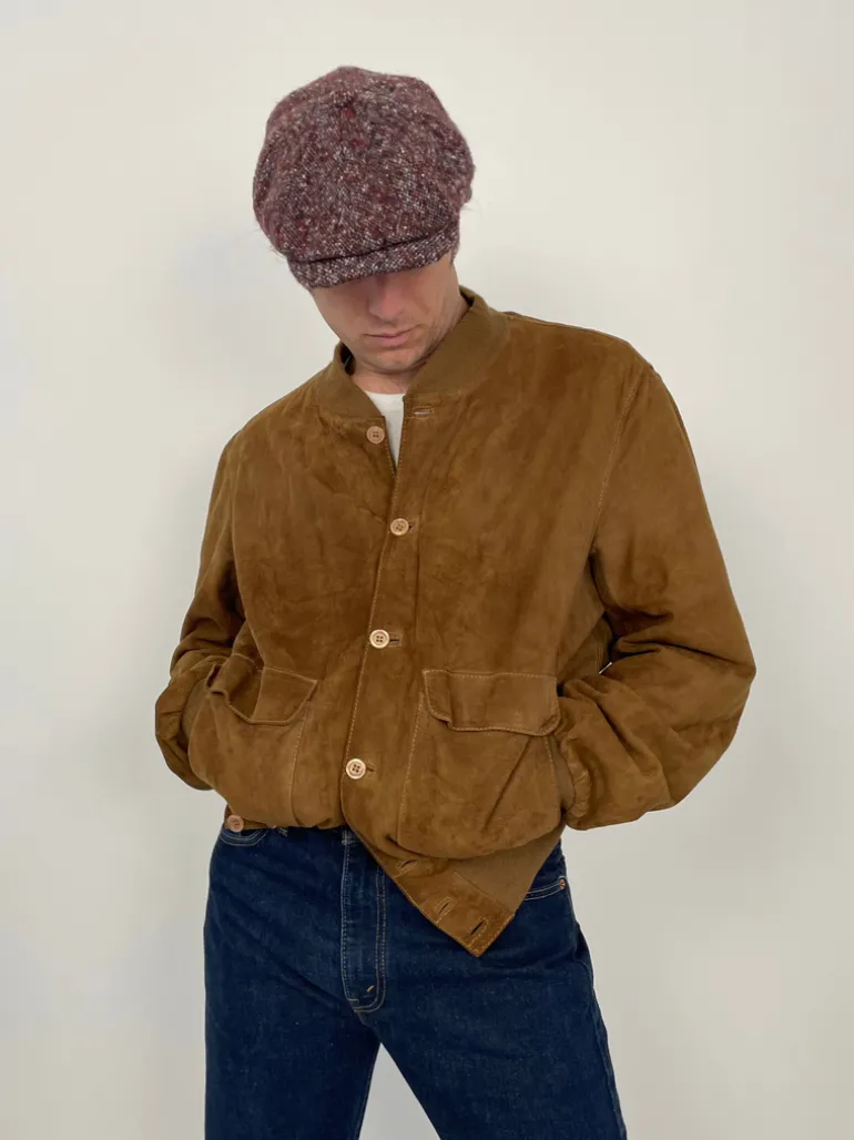 Giacca vintage in pelle scamosciata