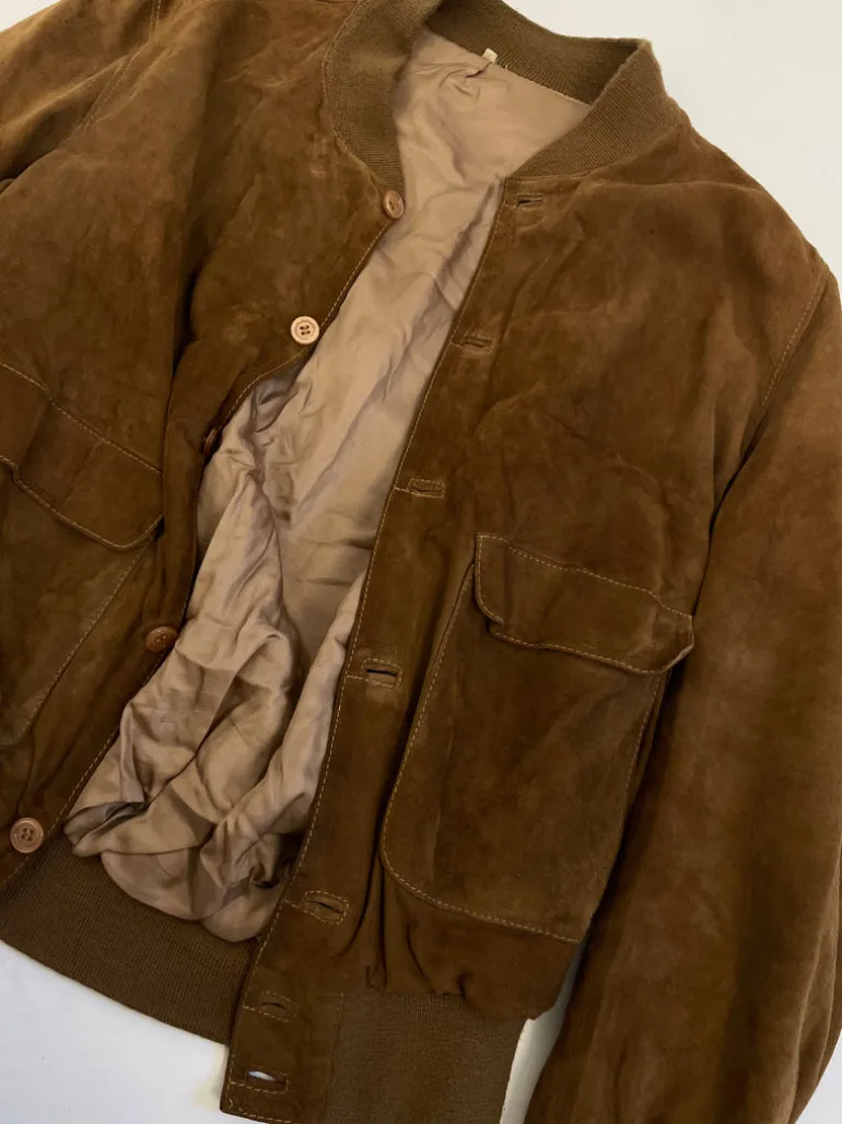 Giacca vintage in pelle scamosciata
