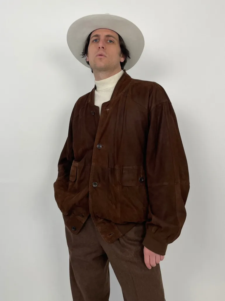 Giacca vintage in pelle scamosciata