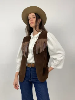 Gilet in pelle con frange