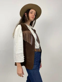 Gilet in pelle con frange
