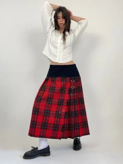 Gonna lunga in lana tartan anni '70