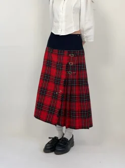 Gonna lunga in lana tartan anni '70