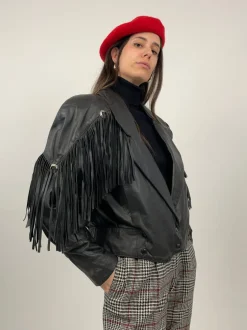 Leather jacket con frange anni '80