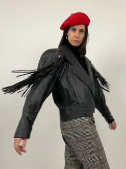 Leather jacket con frange anni '80