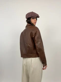 Leather jacket cropped interno in pelliccia
