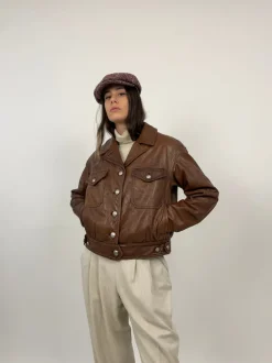 Leather jacket cropped interno in pelliccia