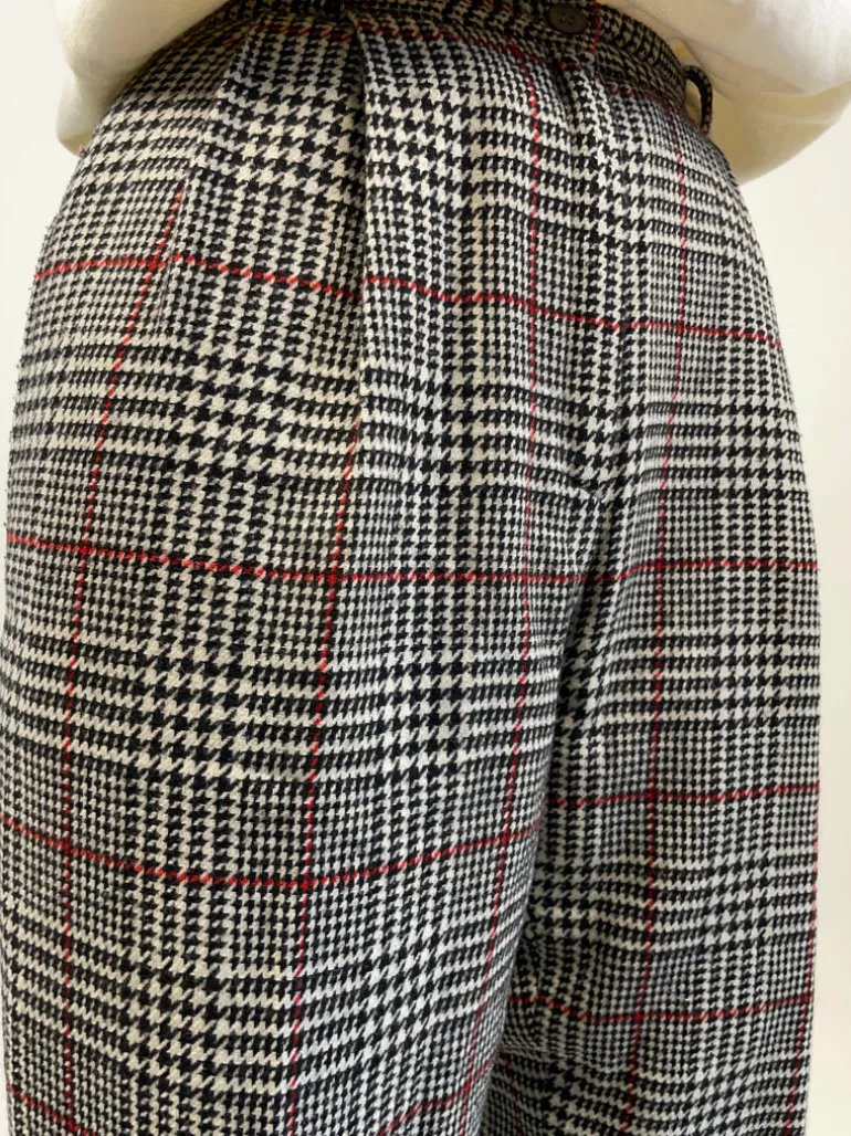 Pantaloni a sigaretta Principe di Galles in lana