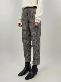 Pantaloni a sigaretta Principe di Galles in lana