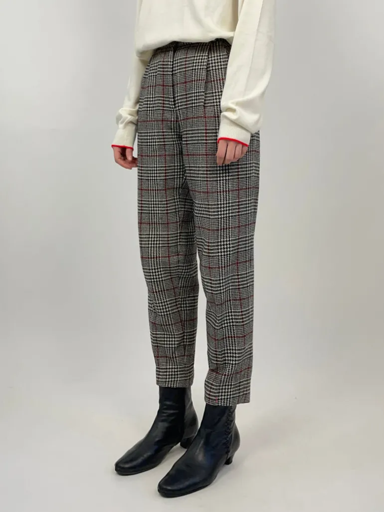 Pantaloni a sigaretta Principe di Galles in lana
