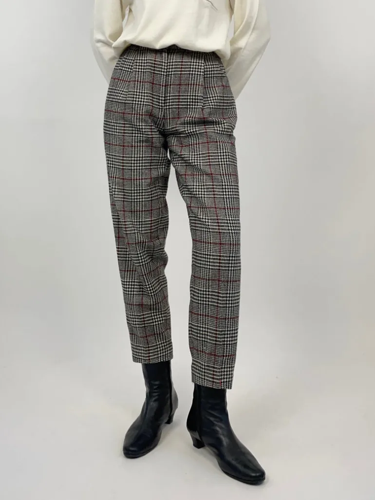 Pantaloni a sigaretta Principe di Galles in lana